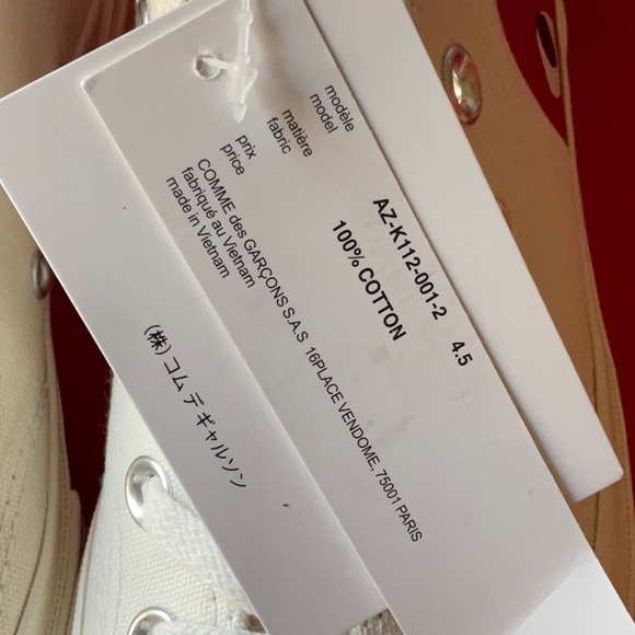 ❤️  DES GARÇONS PLAY X CONVERSE CHUCK TAYLOR HIDDEN HEART HIGH TOP SNEAKERS NWT - Picture 14 of 16